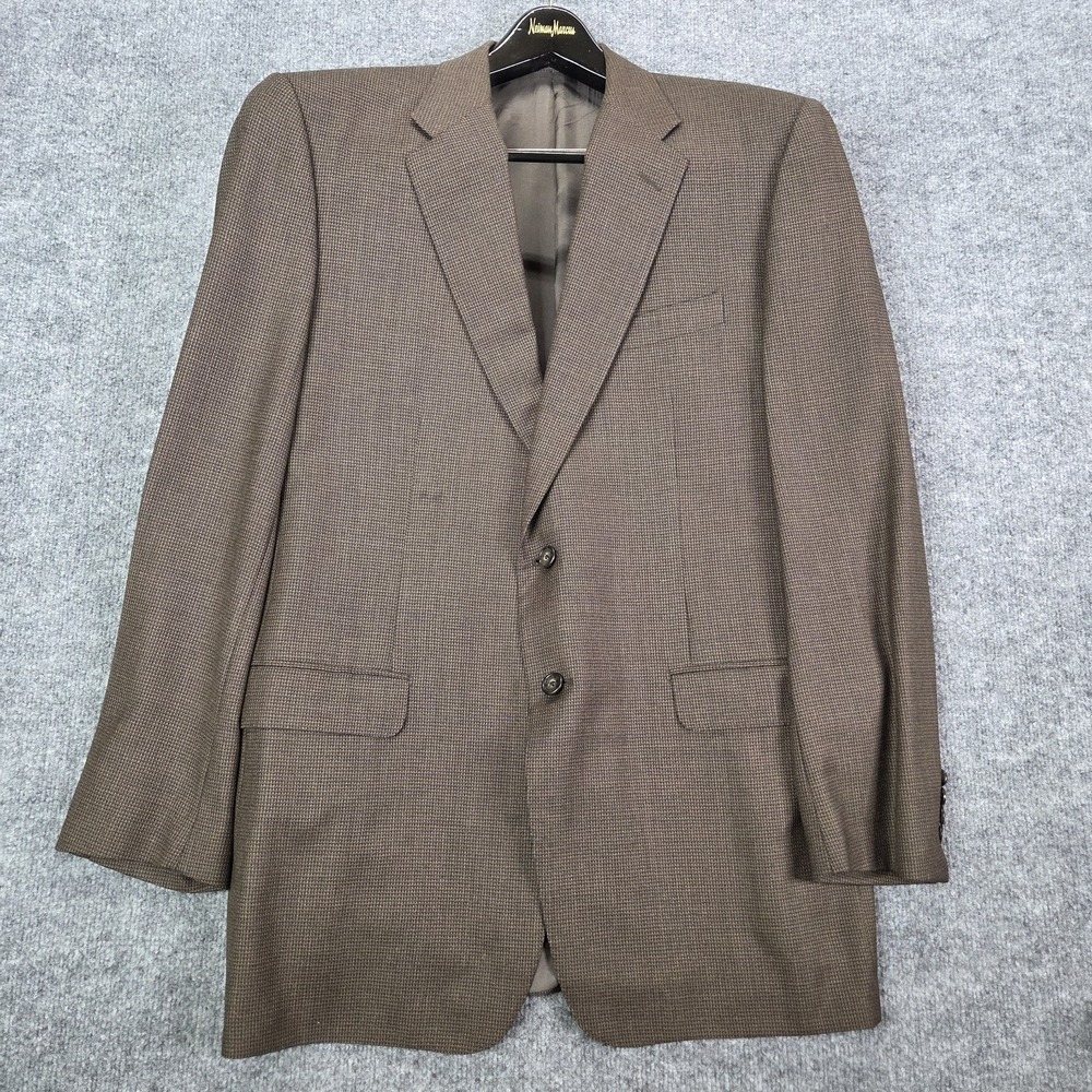 Corneliani Blazer Mens IT 54 Long Brown Virgin Wool Check Sport Coat Jacket
